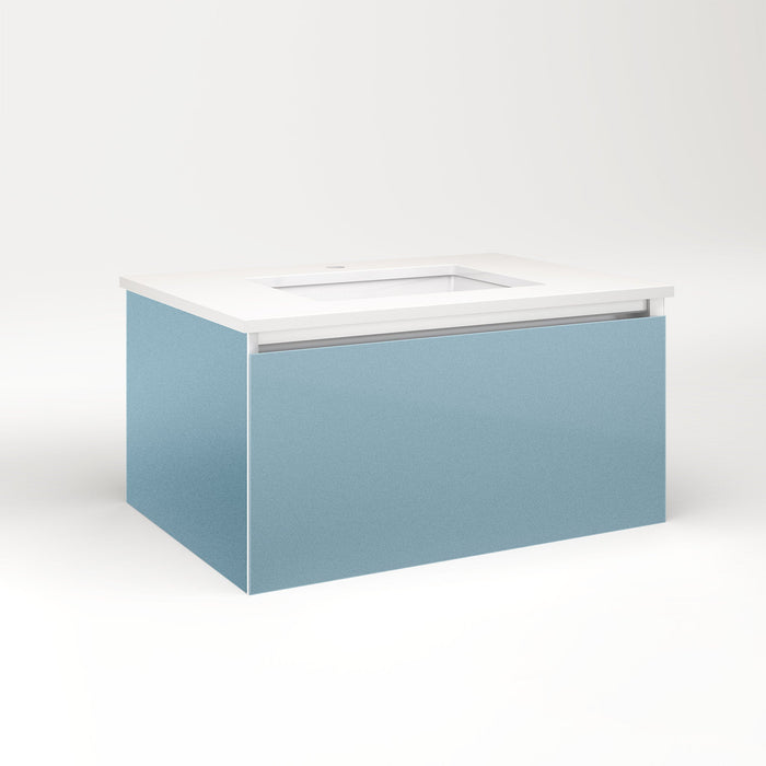 Cartesian 30-1/8" x 15" x 21-3/4" single drawer vanity in ocean with slow-close plumbing drawer and night light in 5000K temperature (cool light)