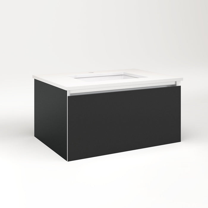 Cartesian 30-1/8" x 15" x 21-3/4" single drawer vanity in matte black with slow-close plumbing drawer and night light in 5000K temperature (cool light)