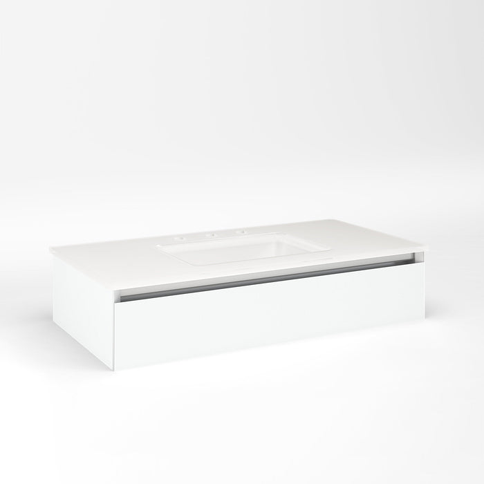 Cartesian 36-1/8" x 7-1/2" x 18-3/4" slim drawer vanity in white with slow-close full drawer and night light in 5000K temperature (cool light)