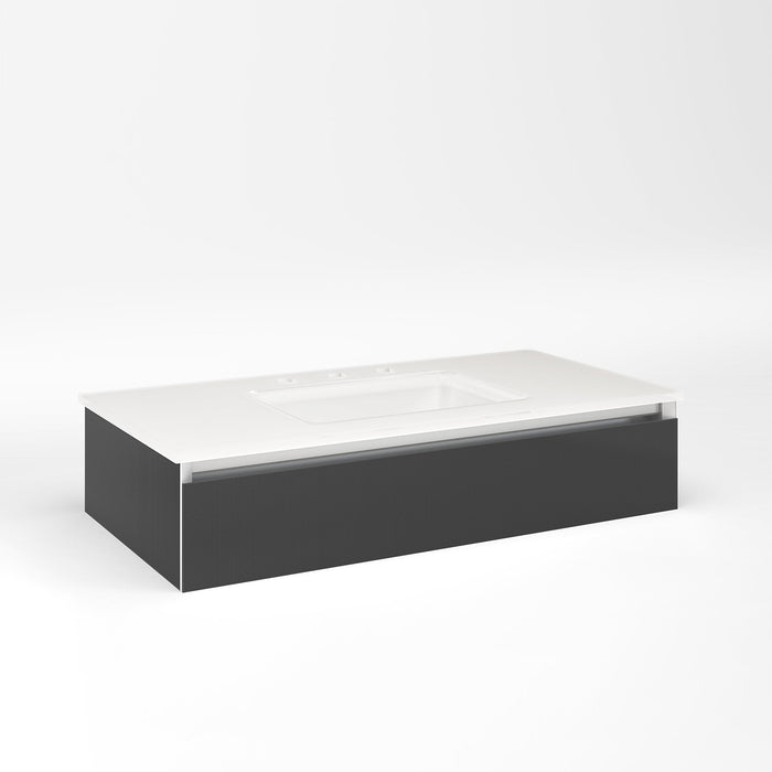 Cartesian 36-1/8" x 7-1/2" x 18-3/4" slim drawer vanity in smoke screen with slow-close full drawer and selectable night light in 2700K/4000K temperature (warm/cool light)