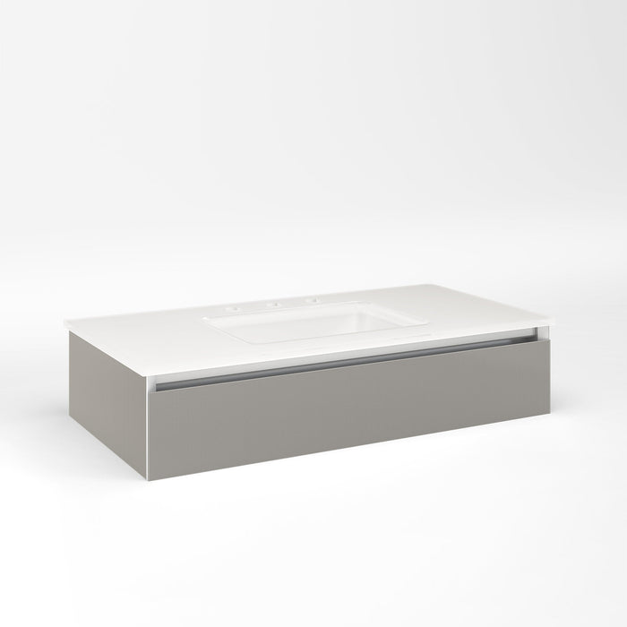 Cartesian 36-1/8" x 7-1/2" x 18-3/4" slim drawer vanity in silver screen with slow-close full drawer and selectable night light in 2700K/4000K temperature (warm/cool light)