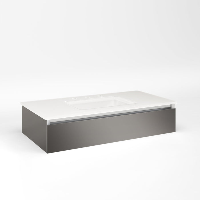 Cartesian 36-1/8" x 7-1/2" x 18-3/4" slim drawer vanity in tinted gray mirror with slow-close plumbing drawer and night light in 5000K temperature (cool light)