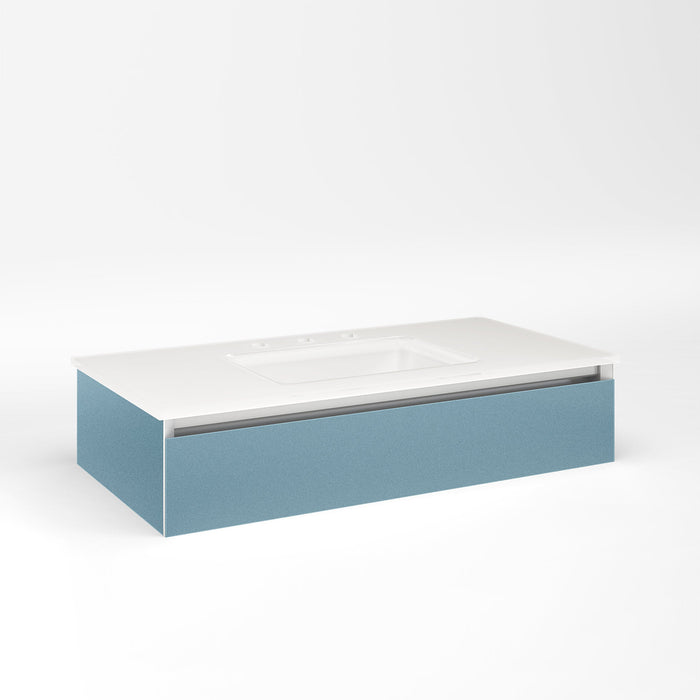Cartesian 36-1/8" x 7-1/2" x 18-3/4" slim drawer vanity in ocean with slow-close plumbing drawer and no night light
