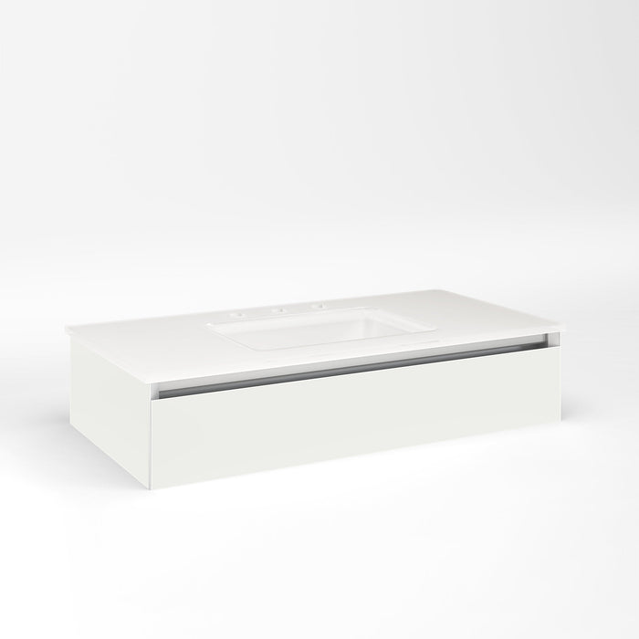 Cartesian 36-1/8" x 7-1/2" x 18-3/4" slim drawer vanity in beach with slow-close tip out drawer and night light in 5000K temperature (cool light)