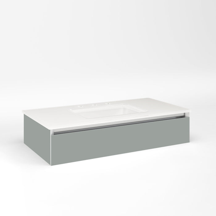 Cartesian 36-1/8" x 7-1/2" x 18-3/4" slim drawer vanity in matte gray with slow-close tip out drawer and selectable night light in 2700K/4000K temperature (warm/cool light)