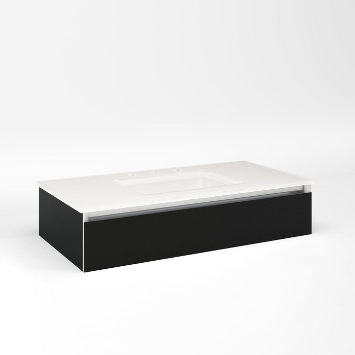 Cartesian 36-1/8" x 7-1/2" x 18-3/4" slim drawer vanity in matte black with slow-close tip out drawer and no night light