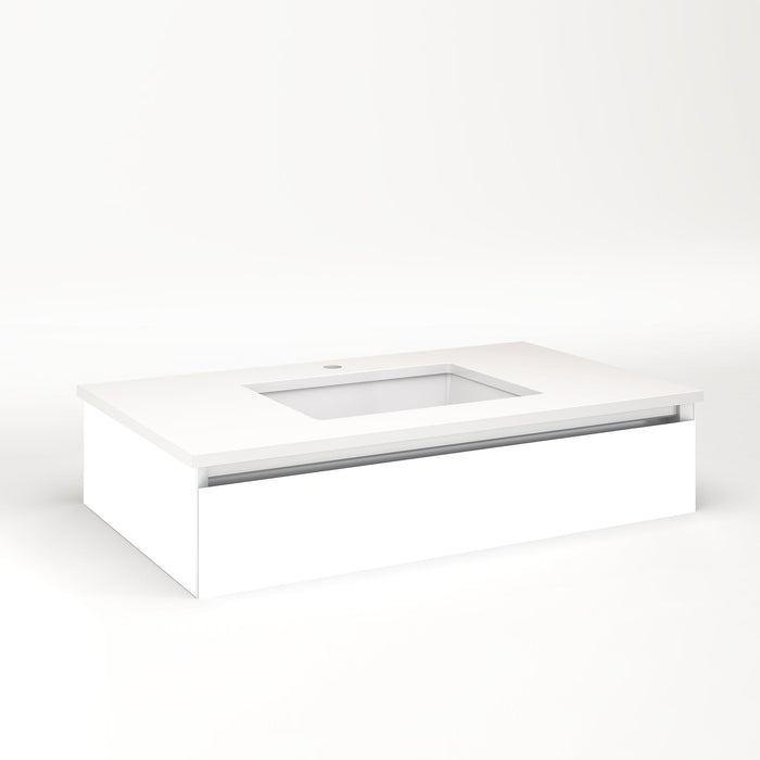Cartesian 36-1/8" x 7-1/2" x 21-3/4" slim drawer vanity in white with slow-close full drawer and night light in 5000K temperature (cool light)