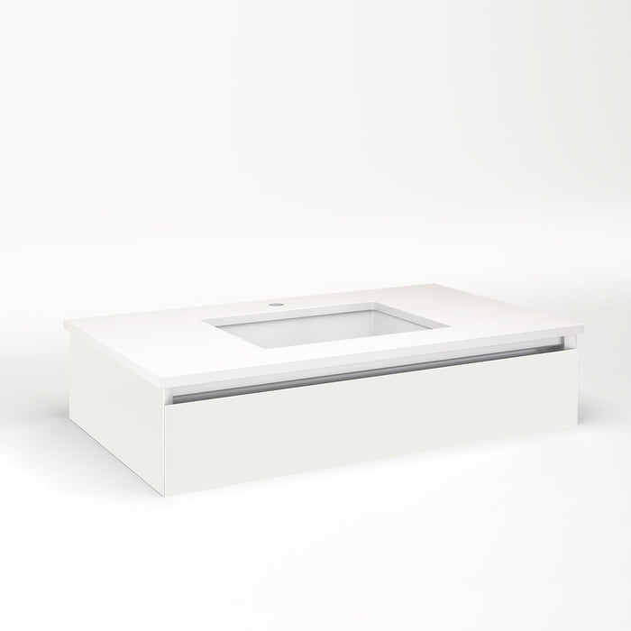Cartesian 36-1/8" x 7-1/2" x 21-3/4" slim drawer vanity in beach with slow-close full drawer and night light in 5000K temperature (cool light)