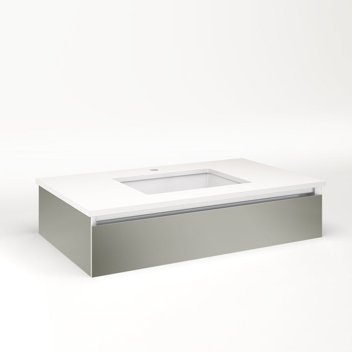Cartesian 36-1/8" x 7-1/2" x 21-3/4" slim drawer vanity in mirror with slow-close plumbing drawer and selectable night light in 2700K/4000K temperature (warm/cool light)
