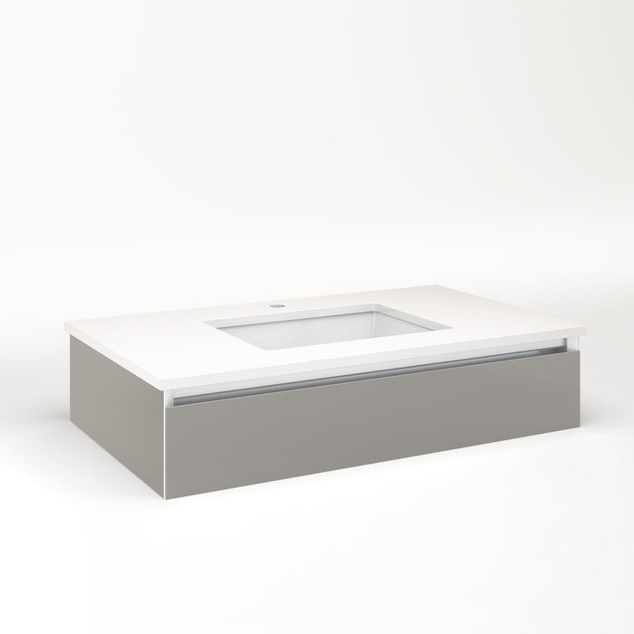 Cartesian 36-1/8" x 7-1/2" x 21-3/4" slim drawer vanity in silver screen with slow-close tip out drawer and selectable night light in 2700K/4000K temperature (warm/cool light)