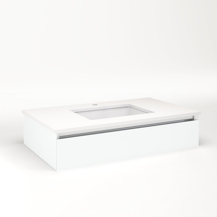 Cartesian 36-1/8" x 7-1/2" x 21-3/4" slim drawer vanity in matte white with slow-close tip out drawer and night light in 5000K temperature (cool light)