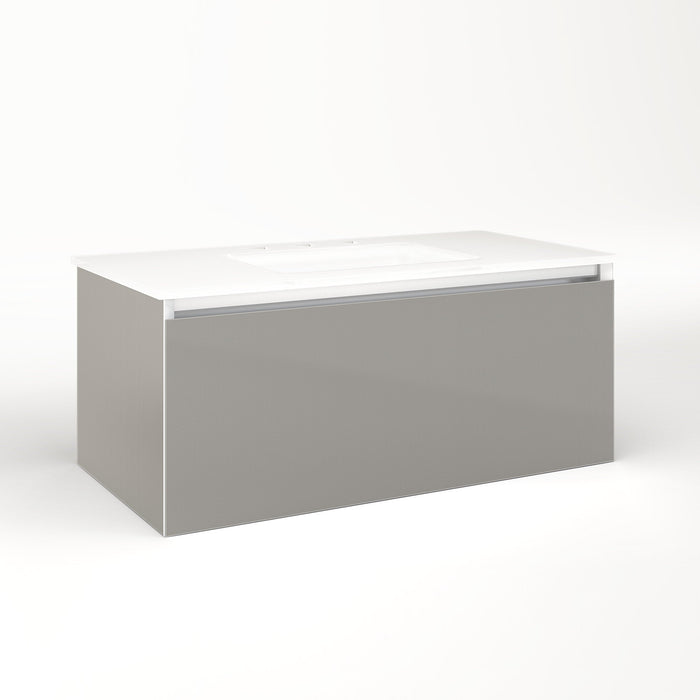 Cartesian 36-1/8" x 15" x 18-3/4" single drawer vanity in silver screen with slow-close full drawer and night light in 5000K temperature (cool light)