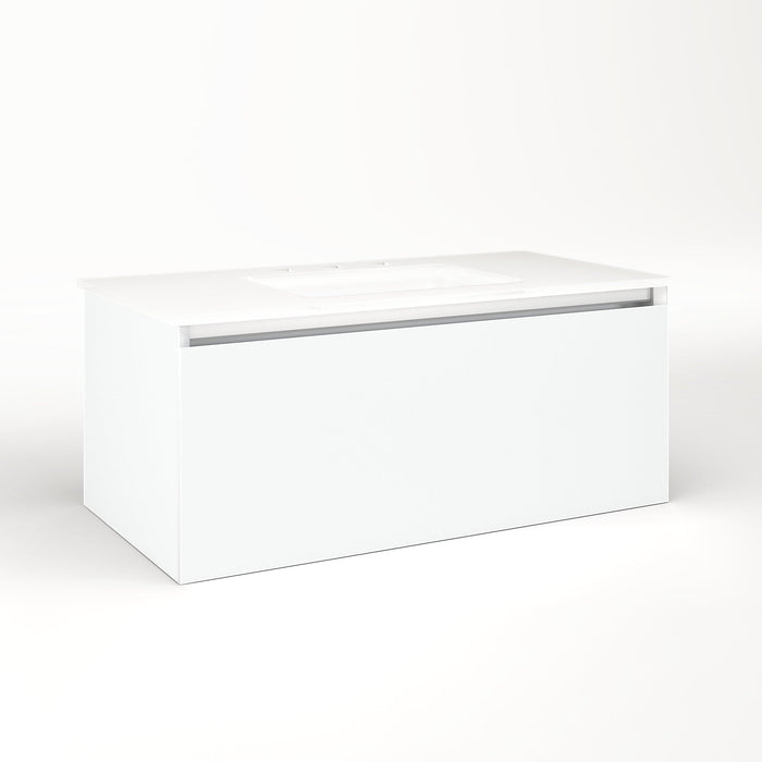 Cartesian 36-1/8" x 15" x 18-3/4" single drawer vanity in matte white with slow-close full drawer and night light in 5000K temperature (cool light)