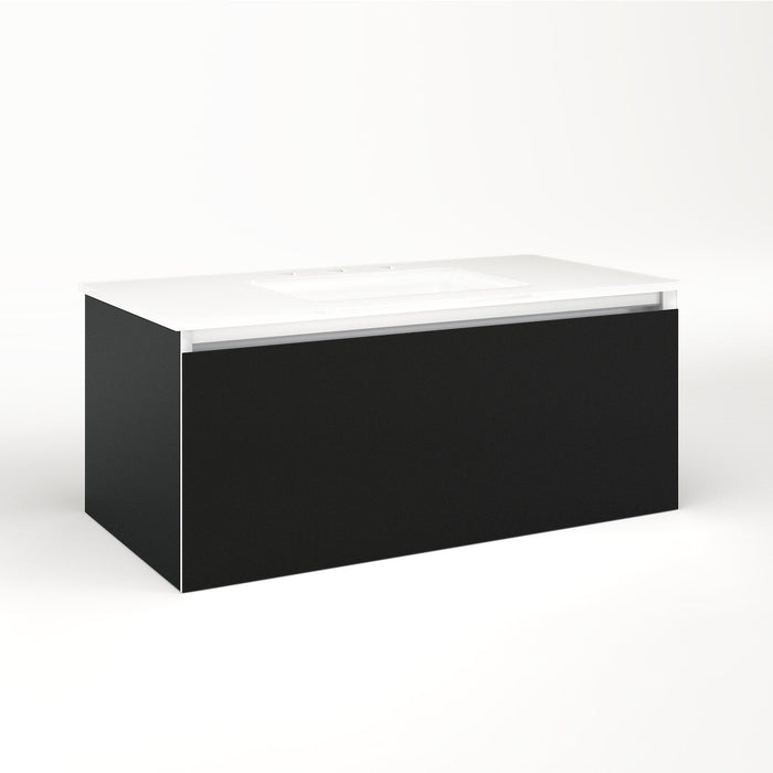 Cartesian 36-1/8" x 15" x 18-3/4" slim drawer vanity in matte black with slow-close full drawer and selectable night light in 2700K/4000K temperature (warm/cool light)