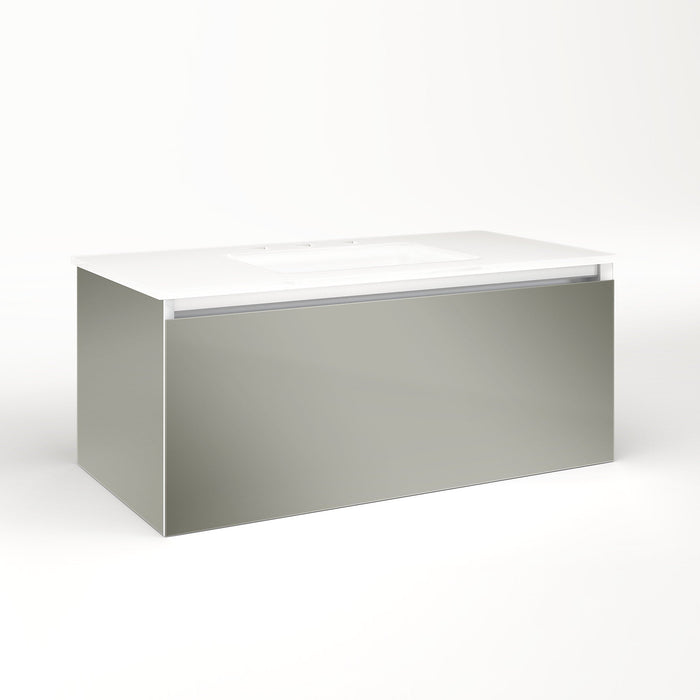 Cartesian 36-1/8" x 15" x 18-3/4" slim drawer vanity in mirror with slow-close plumbing drawer and selectable night light in 2700K/4000K temperature (warm/cool light)