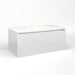 Cartesian 36-1/8" x 15" x 18-3/4" single drawer vanity in satin white with slow-close plumbing drawer and night light in 5000K temperature (cool light)