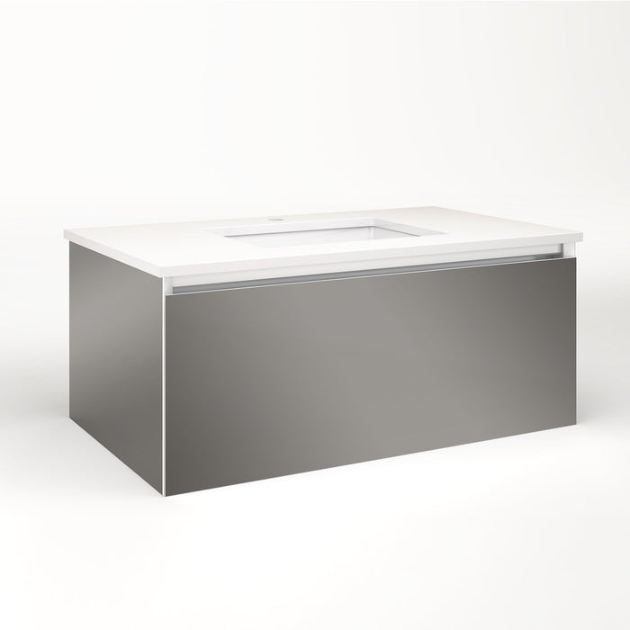 Cartesian 36-1/8" x 15" x 21-3/4" single drawer vanity in tinted gray mirror with slow-close full drawer and night light in 5000K temperature (cool light)