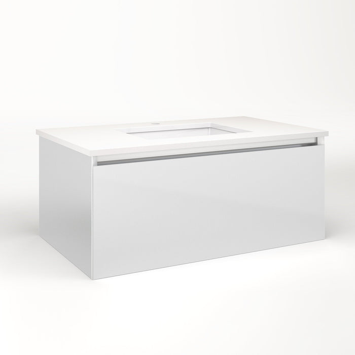Cartesian 36-1/8" x 15" x 21-3/4" single drawer vanity in satin white with slow-close full drawer and night light in 5000K temperature (cool light)