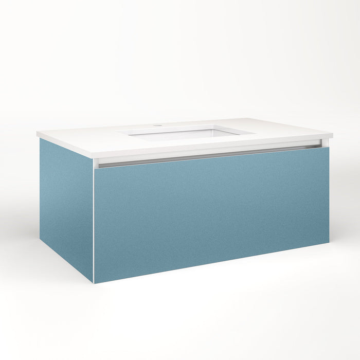 Cartesian 36-1/8" x 15" x 21-3/4" single drawer vanity in ocean with slow-close full drawer and night light in 5000K temperature (cool light)