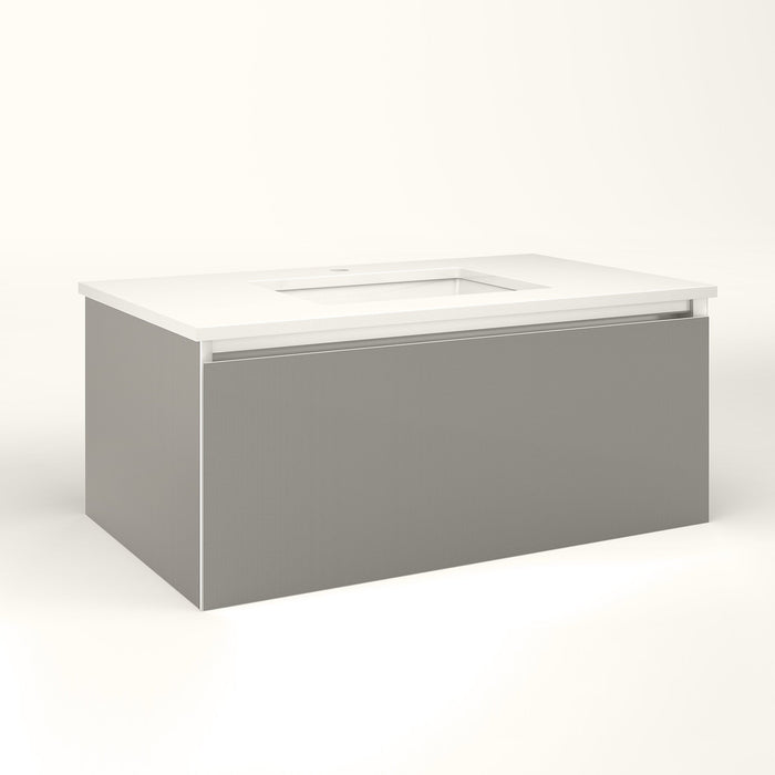Cartesian 36-1/8" x 15" x 21-3/4" single drawer vanity in silver screen with slow-close full drawer and night light in 5000K temperature (cool light)