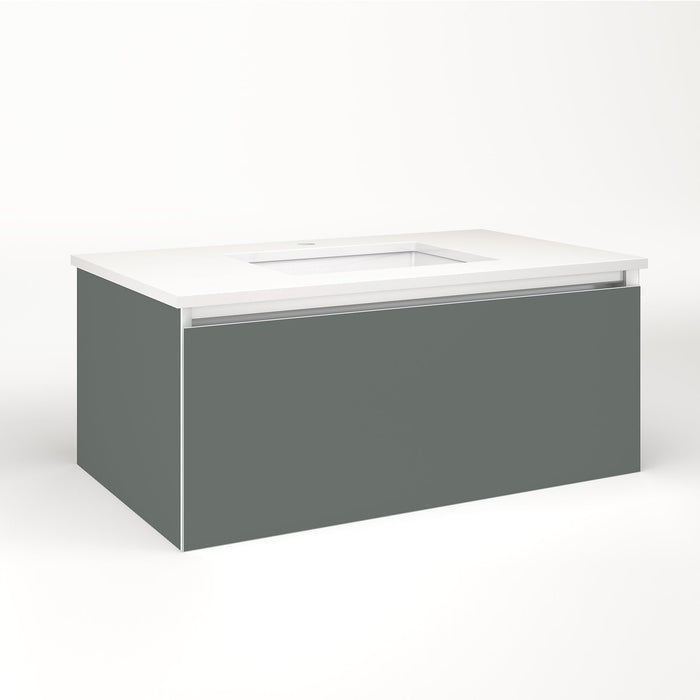 Cartesian 36-1/8" x 15" x 21-3/4" single drawer vanity in matte gray with slow-close full drawer and night light in 5000K temperature (cool light)