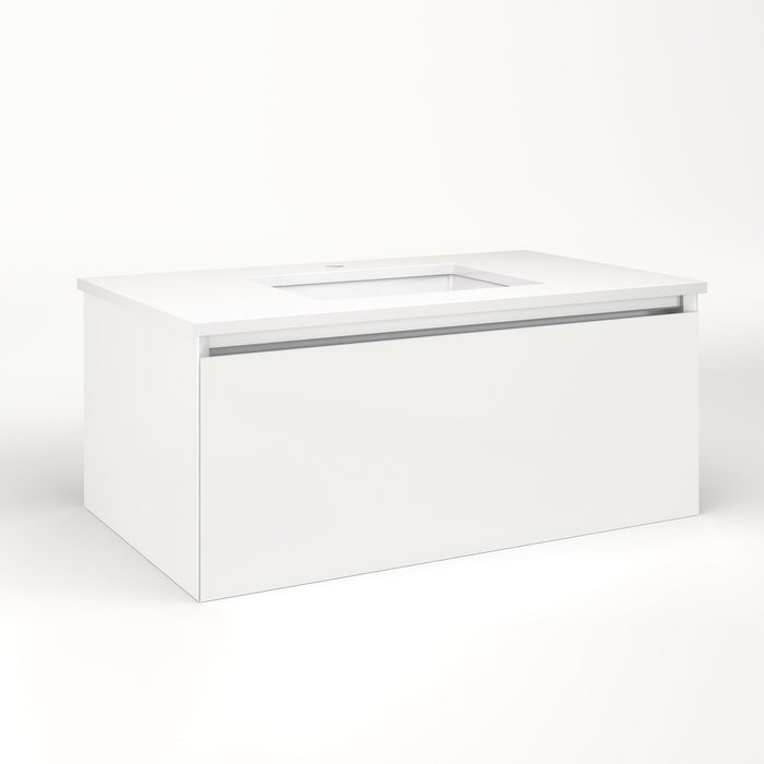 Cartesian 36-1/8" x 15" x 21-3/4" single drawer vanity in beach with slow-close plumbing drawer and night light in 5000K temperature (cool light)
