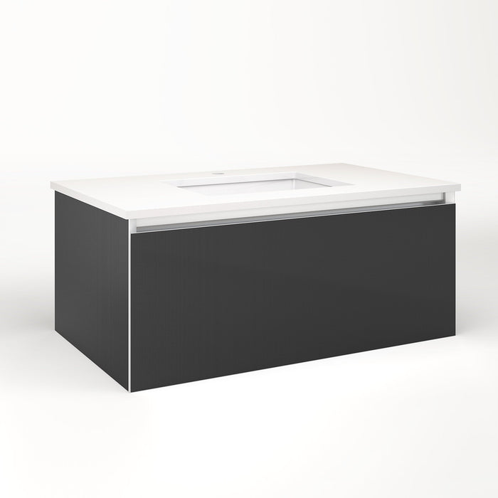 Cartesian 36-1/8" x 15" x 21-3/4" single drawer vanity in smoke screen with slow-close plumbing drawer and no night light
