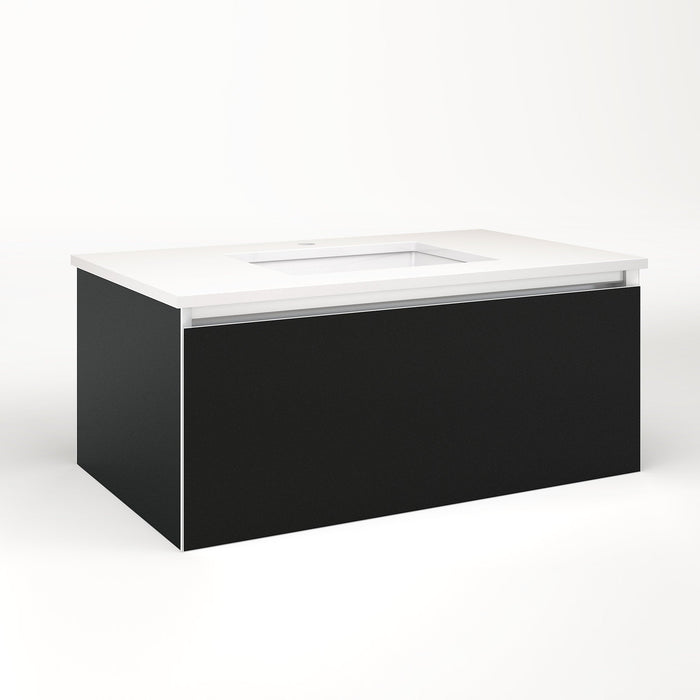Cartesian 36-1/8" x 15" x 21-3/4" single drawer vanity in matte black with slow-close plumbing drawer and night light in 5000K temperature (cool light)