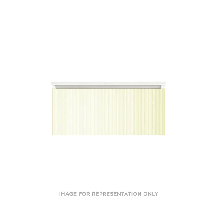 Cartesian 36-1/8" x 15" x 21-3/4" single drawer vanity in reeded white with slow-close plumbing drawer and no night light