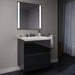 Curated Cartesian 24" x 15" x 21" two drawer vanity in tinted gray mirror glass with slow-close plumbing drawer, full drawer, night light and Engineered Stone 25" vanity top in Silestone lyra