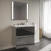 Curated Cartesian 36" x 15" x 21" two drawer vanity in tinted gray mirror glass with slow-close plumbing drawer, full drawer and Engineered Stone 37" vanity top in Silestone lyra