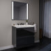 Curated Cartesian 36" x 15" x 21" two drawer vanity in tinted gray mirror glass with slow-close plumbing drawer, full drawer, night light and Engineered Stone 37" vanity top in Silestone lyra