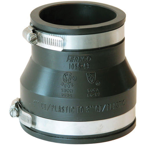 Fernco 1056-43 4" (Cast Iron / PVC) x 3" (Cast Iron / PVC) Flexible Coupling