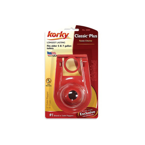 Korky 2000BP Classic Plus Toilet Flapper With Collar, 2 in, Rubber, Red, For Use With: Old 5 and 7 gpf Toilet