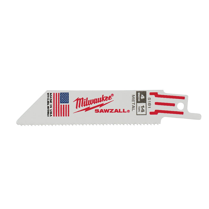 Milwaukee 48-00-5181 4" | 14-TPI SAWZALL Blades (Pack of 5)