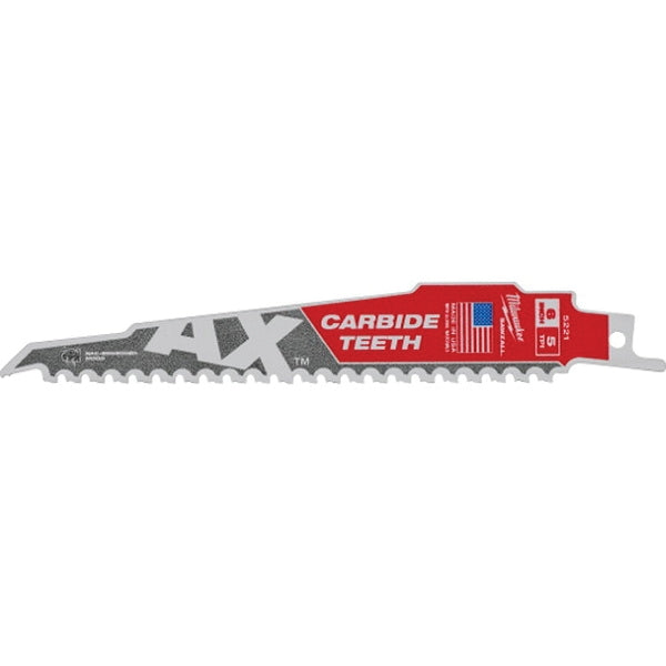 Milwaukee 48-00-5321 6" | 5-TPI The AX with CARBIDE TEETH SAWZALL Blades (Pack of 3)