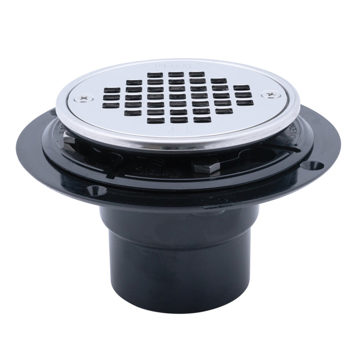 Oatey 42262 2" ABS Round Low Profile Drain and Polished Stainless Steel Screw-In Strainer with Ring
