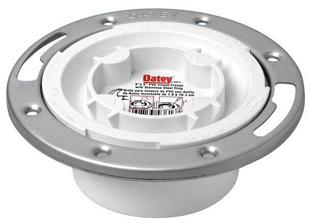 Oatey 43613 Over 3" or Inside 4" PVC Closet Flange with Stainless Steel Ring and Easy Tap Knockout