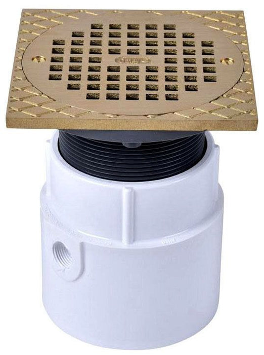 Oatey 72148 4" PVC Pipe Base General Purpose Drain with 6" Brass Grate & Square Ring