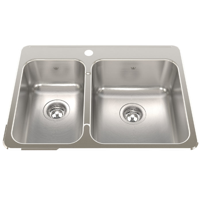 Kindred Steel Queen QCLA2027L-8 Drop-In Double Bowl 27.25 x 20.56 in Stainless Steel Kitchen Sink - 1-Hole