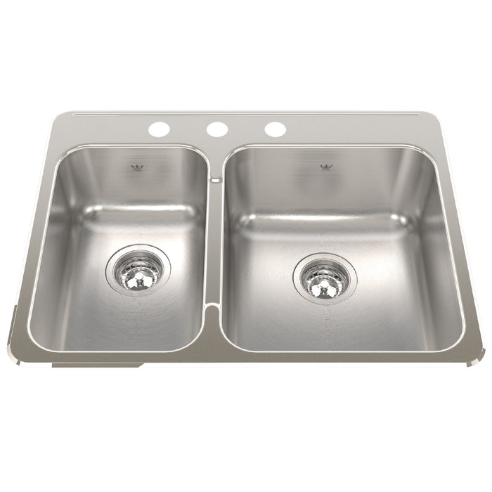 Kindred Steel Queen QCLA2027L-8 Drop-In Double Bowl 27.25 x 20.56 in Stainless Steel Kitchen Sink - 3-Hole