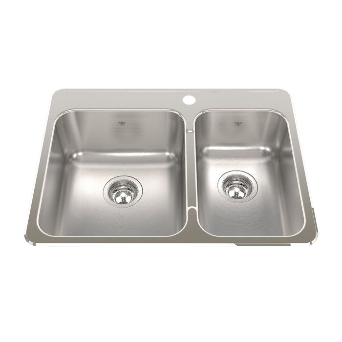 Kindred Steel Queen QCLA2027R-8 Drop-In Double Bowl 27.25 x 20.56 in Stainless Steel Kitchen Sink - 1-Hole