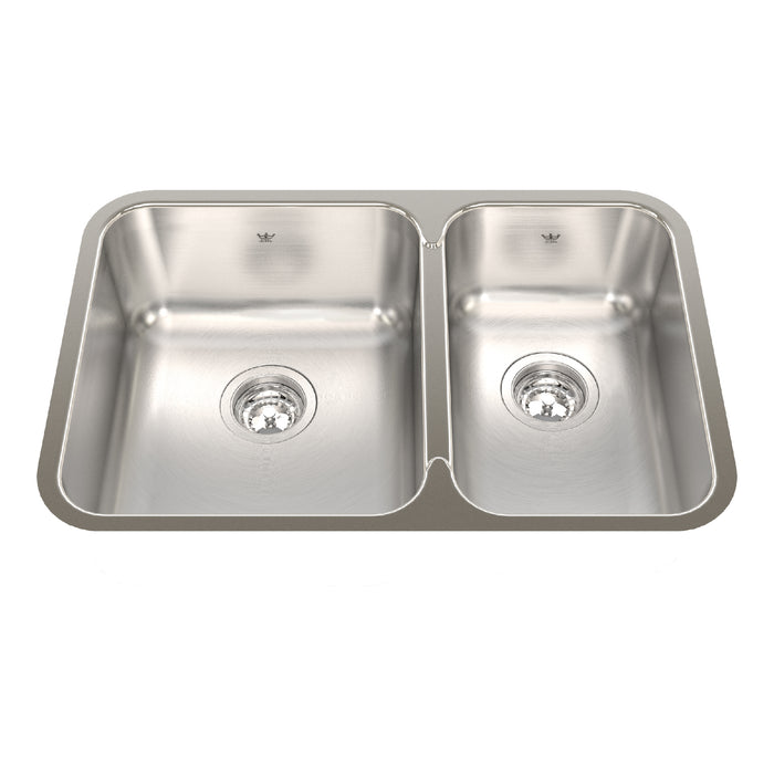 Kindred Steel Queen QCUA1827R-8N Undermount Double Bowl 26.88 x 17.75 in Stainless Steel Kitchen Sink - Satin Finished Bowls with Silk Finished Rim