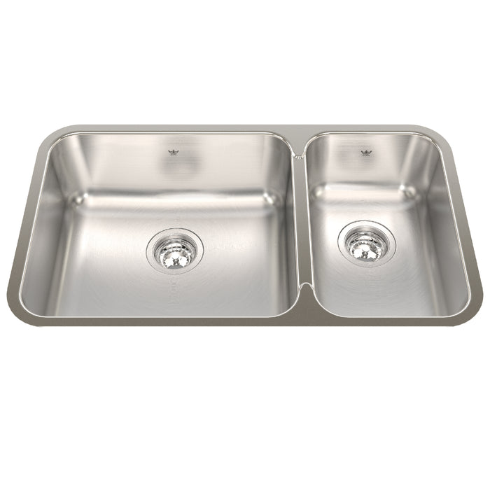 Kindred Steel Queen QCUA1831R-8N Undermount Double Bowl 30.88 x 17.75 in Stainless Steel Kitchen Sink - Satin Finished Bowls with Silk Finished Rim