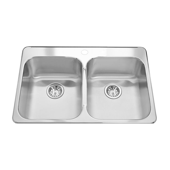 Kindred Steel Queen QDL2031-8 Drop-In Double Bowl 31.25 x 20.5 in Stainless Steel Kitchen Sink - 1-Hole