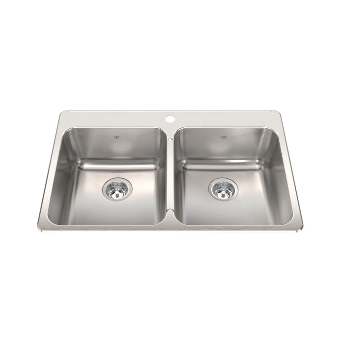 Kindred Steel Queen Drop-In Double Bowl 33.38 x 22 in Stainless Steel Kitchen Sink - 1-Hole