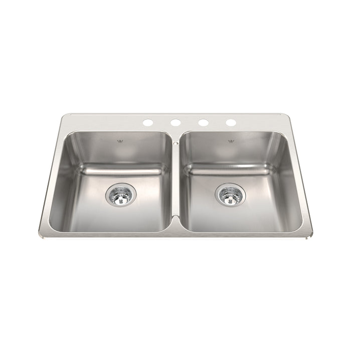 Kindred Steel Queen Drop-In Double Bowl 33.38 x 22 in Stainless Steel Kitchen Sink - 4-Hole