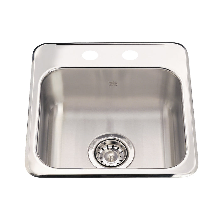 Kindred Utility Collection QSL1515-6-2N Drop-In Single Bowl 15.13 x 15.44 in Stainless Steel Kitchen Sink - Satin Finished Bowl with Mirror Finished Rim
