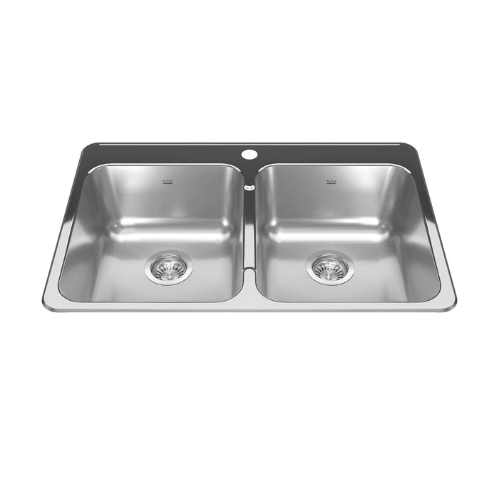 Kindred Reginox Drop-In Double Bowl 31.25 x 20.5 in Stainless Steel Kitchen Sink - 1-Hole