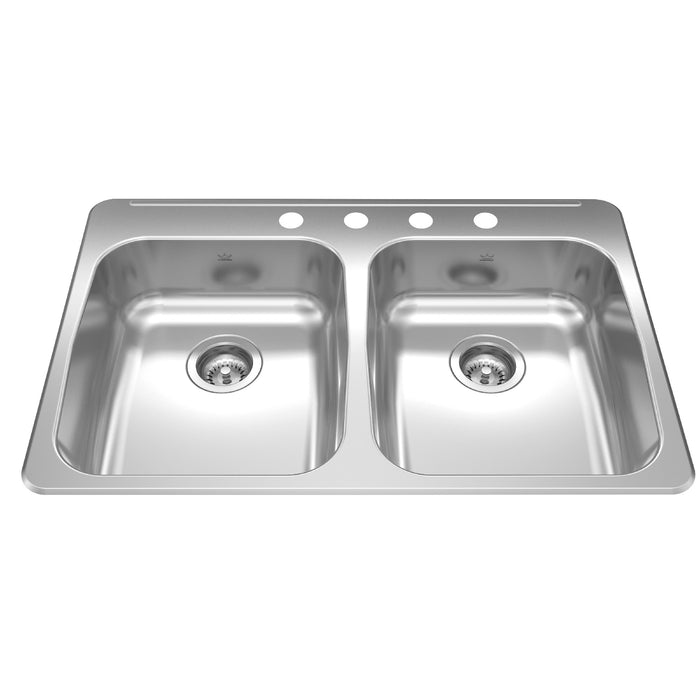 Kindred Reginox Drop-In Double Bowl 30.25 x 22 in Stainless Steel Kitchen Sink - 4-Hole